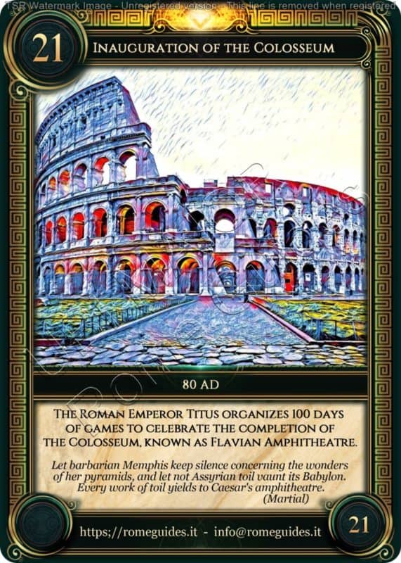 Ubi Maior Rome Card Inauguration of the Colosseum, Ubi Maior &#8211; Card 21, Rome Guides